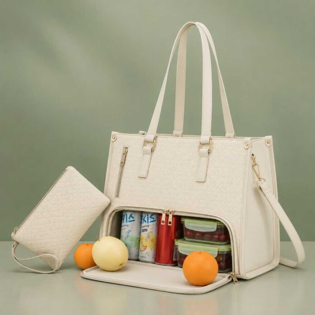 Premium,Women's,Lunch,Tote,&,Matching,Pouch,Set,–,Cream