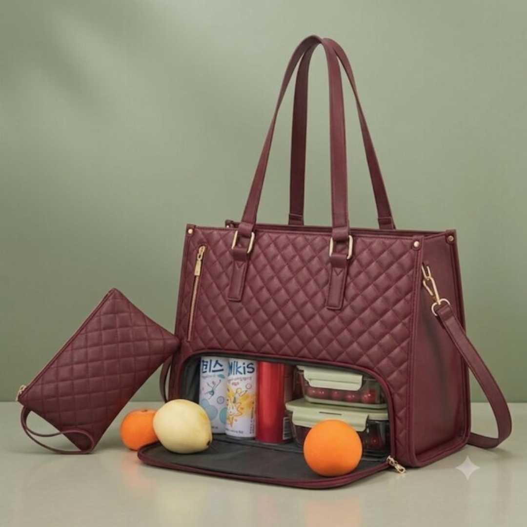 Premium,Women's,Lunch,Tote,&,Matching,Pouch,Set,–,Maroon