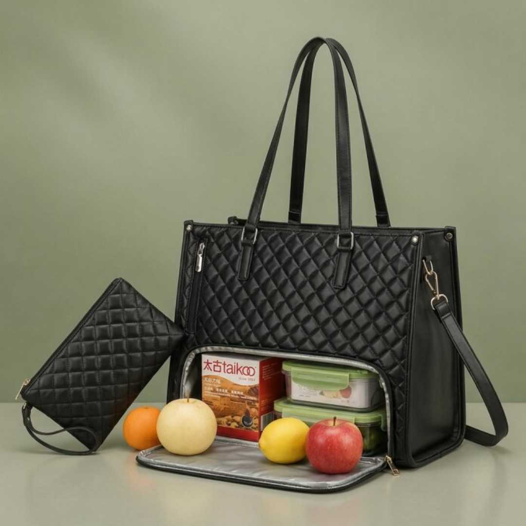 Premium,Women's,Lunch,Tote,&,Matching,Pouch,Set,–,Black