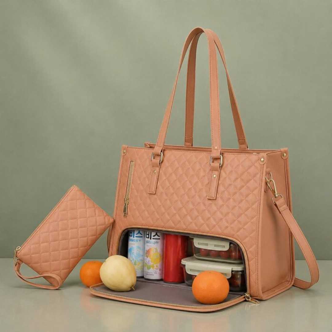 Premium,Women's,Lunch,Tote,&,Matching,Pouch,Set,–,Pink