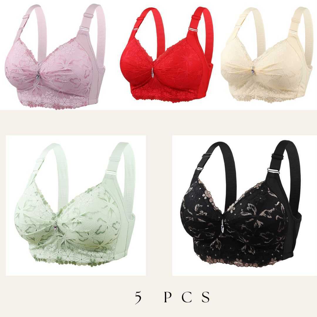 💜5 Pcs China Eye-Catching Round Shape Bra-Onion + Red + Cream + Green + Black Combo💜