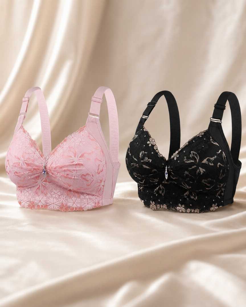 💜🖤 3 Pcs China Eye-Catching Round Shape Bra- Onion + Red + Black Combo ❤️💜